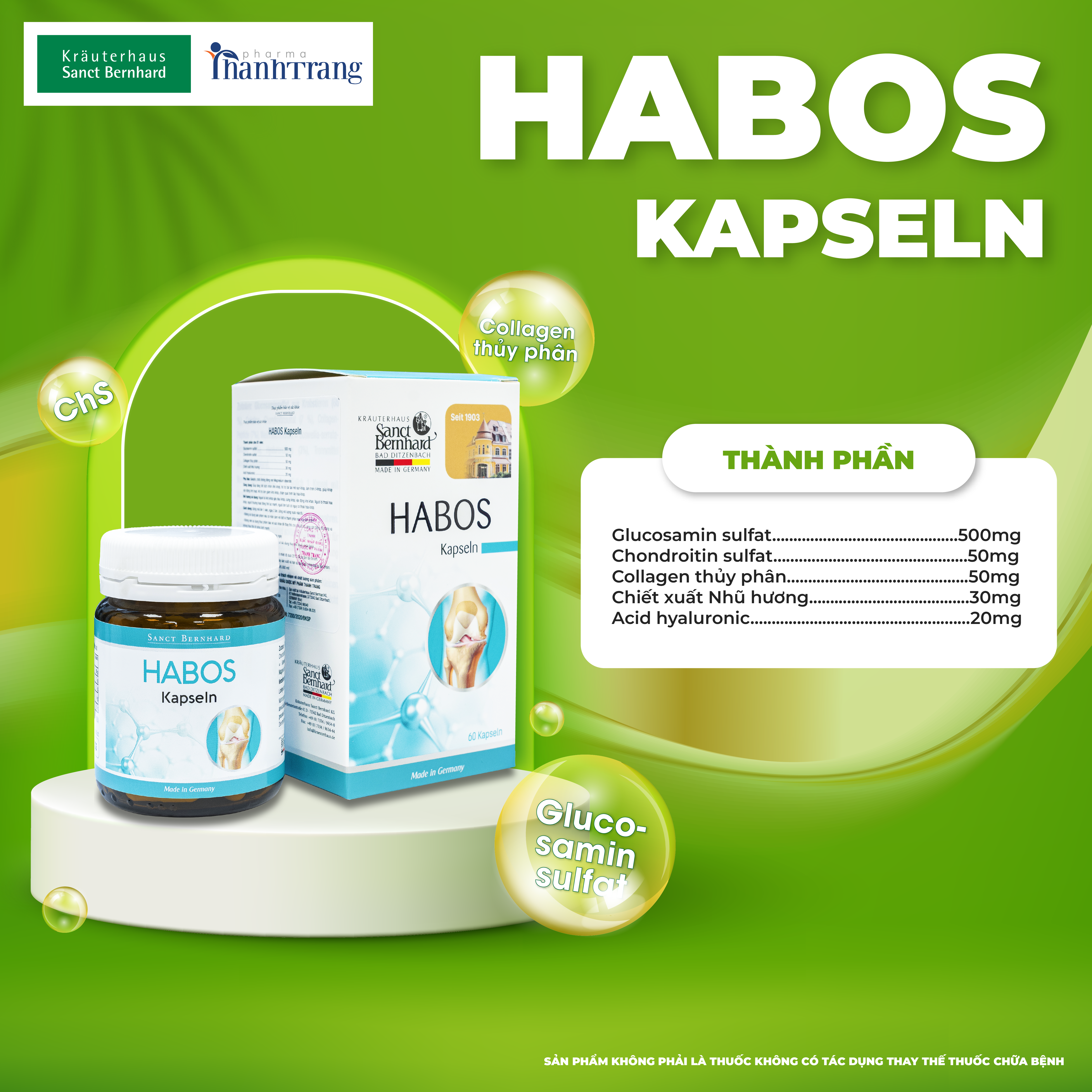 HABOS KAPSELN - HỖ TRỢ TĂNG CƯỜNG SỨC MẠNH XƯƠNG KHỚP (60 VIÊN)